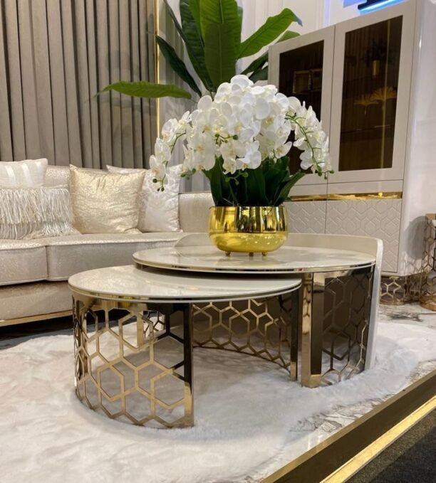 luxury gold and cream coffee table honeycomb design