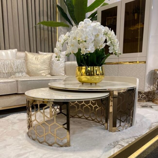 luxury gold and cream coffee table honeycomb design