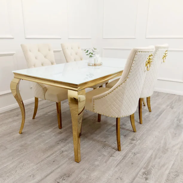 Luca Marble Dining Table With Gold Legs