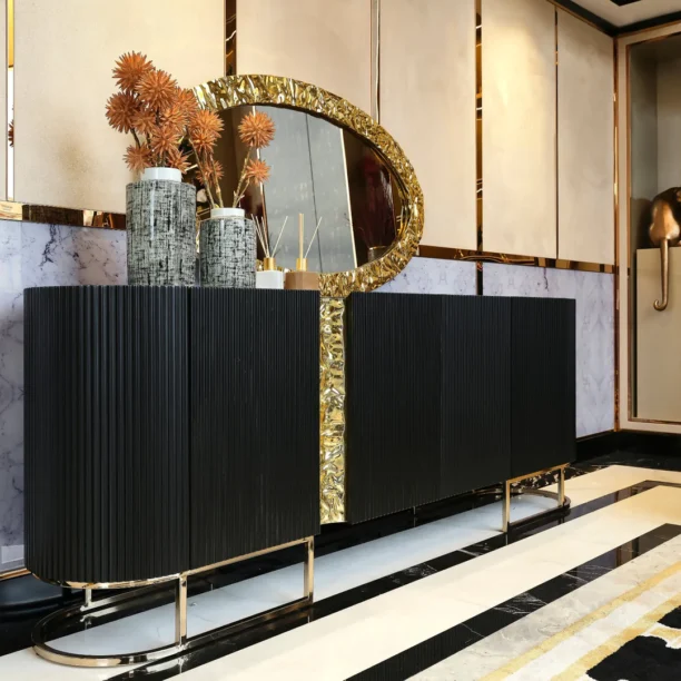 Lyon Sideboard & Mirror in Black & Gold