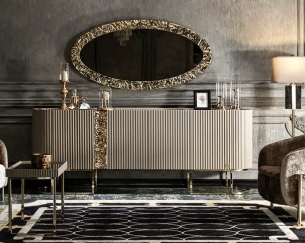 Lyon sideboard with mirror beige and gold