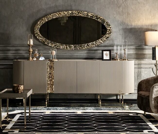 Lyon sideboard with mirror beige and gold