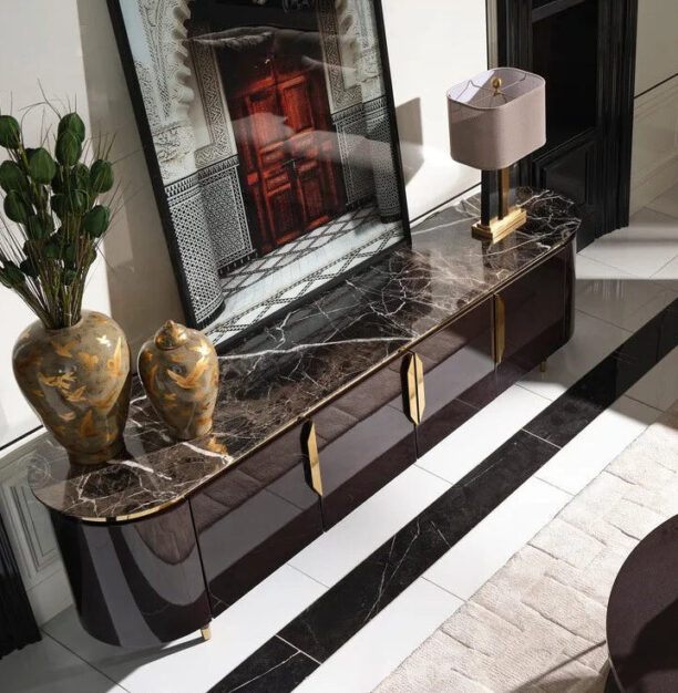 black and gold tv unit