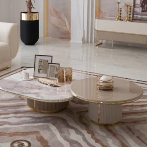 luxury marble cream and gold coffee table