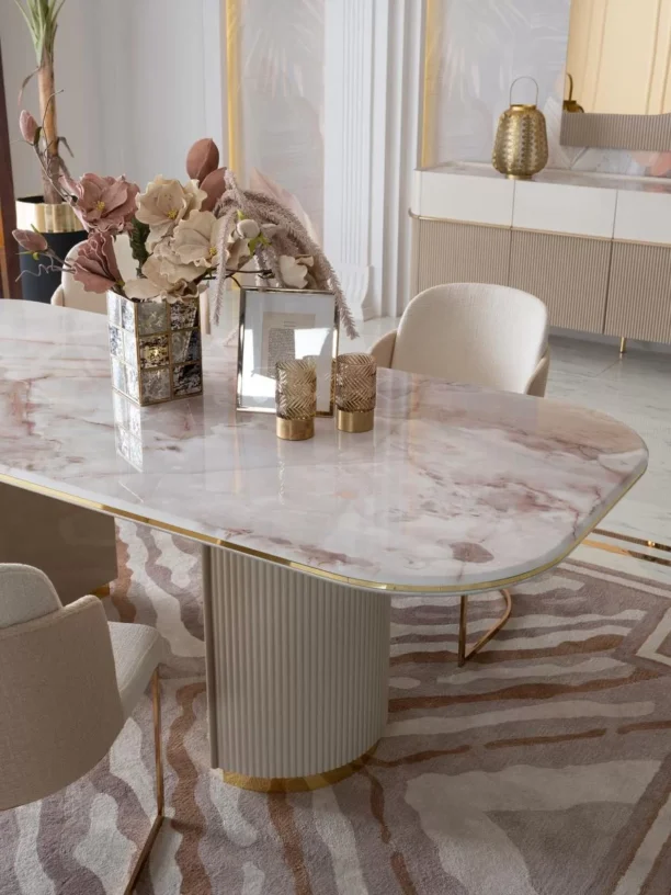 beige gold marble table set