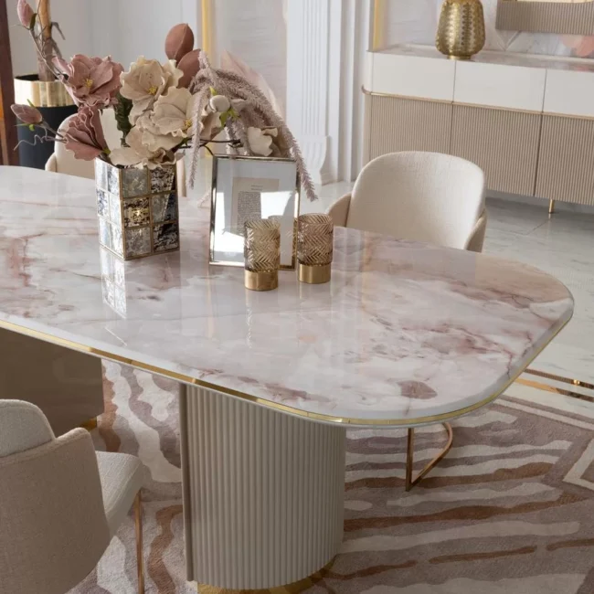 beige gold marble table set