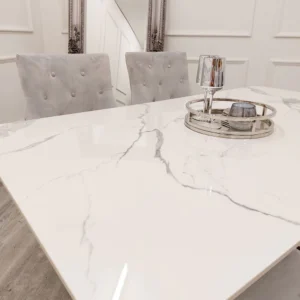 Nero Marble Dining Table 1.6M Chrome - Image 5