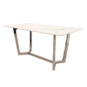 Nero Marble Dining Table 1.6M Chrome - Image 6