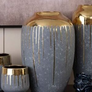 grey and gold drip vase ceramic