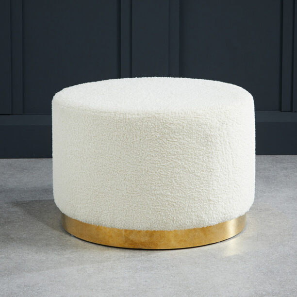 Teddy Boucle Footstool With Gold Base