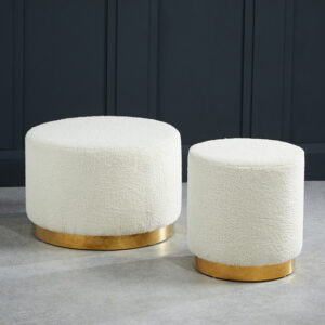 Teddy Boucle Footstool With Gold Base - Image 2