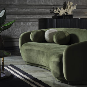 Amore Sofa in soft teddy bouclé fabric, bespoke luxury in various colors, available in 220cm for 2-3 seating or 270cm for 3-4 seating, showcasing handcrafted elegance.