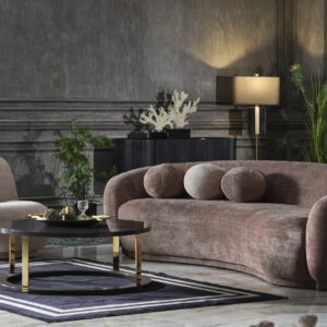 Amore Sofa in soft teddy bouclé fabric, bespoke luxury in various colors, available in 220cm for 2-3 seating or 270cm for 3-4 seating, showcasing handcrafted elegance.