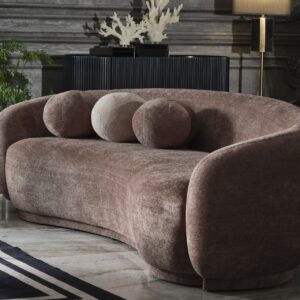 Amore Sofa in soft teddy bouclé fabric, bespoke luxury in various colors, available in 220cm for 2-3 seating or 270cm for 3-4 seating, showcasing handcrafted elegance.