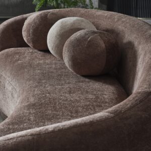 Amore Sofa in soft teddy bouclé fabric, bespoke luxury in various colors, available in 220cm for 2-3 seating or 270cm for 3-4 seating, showcasing handcrafted elegance.