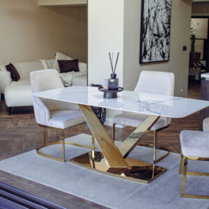 Capri Ceramic Dining Table With Gold Leg - Image 2