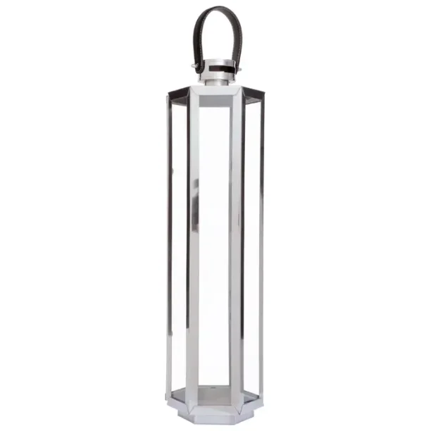 Luxe Chrome Lantern With Leather Handle