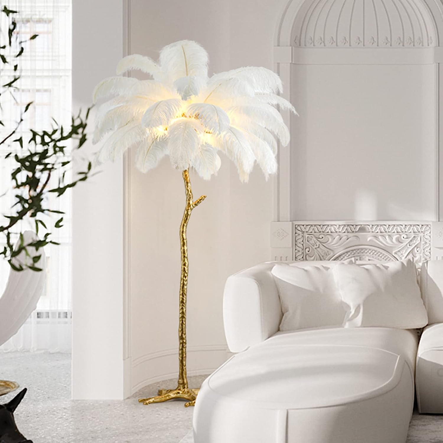 Ostrich Feather Lamp - Luxury Gold Feather Light | Luxura Home