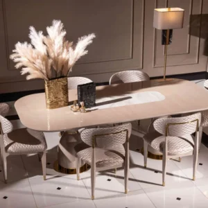 beige and gold dining set with luxury marble detail