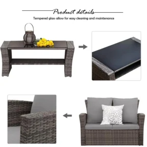 Grey garden rattan sofa set