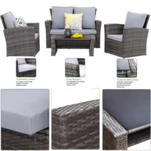 Grey garden rattan sofa set