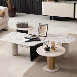 brushed gold and marble coffee tables set