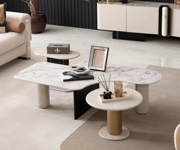 brushed gold and marble coffee tables set