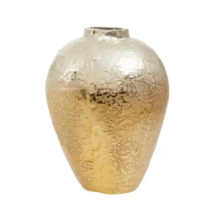 Skilfully handcrafted with sturdy aluminium, this small vase features a narrow neck. The tapered design boasts a luxe contrast of gold and silver finish that accentuates the decorative texture.