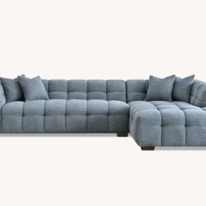 Liberty Bubble Corner Sofa with deep channel stitching and iron boucle fabric, showcasing a blend of contemporary design and classic comfort.