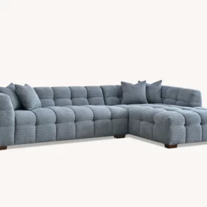 Liberty Bubble Corner Sofa with deep channel stitching and iron boucle fabric, showcasing a blend of contemporary design and classic comfort.