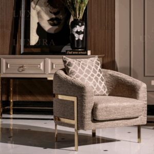 luxury taupe and gold armchair