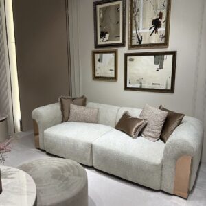 rose gold sofa cream boucle fabric