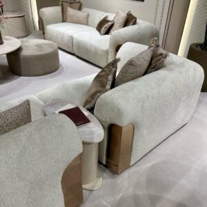 rose gold sofa cream boucle fabric