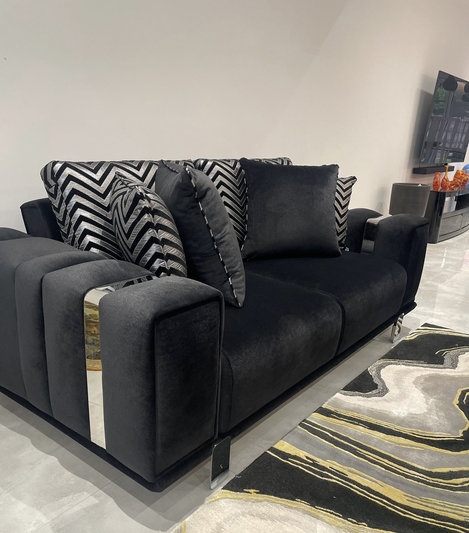 black and silver sofa