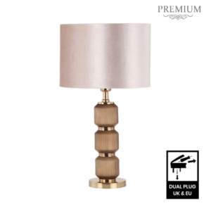 A stylish and sophisticated lighting fixture that adds a touch of elegance and texture to any room. The base of the lamp is crafted from high-quality glass in a warm brown hue, featuring a pleated design that creates a beautiful and unique visual appeal.