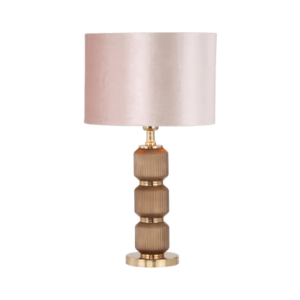 A stylish and sophisticated lighting fixture that adds a touch of elegance and texture to any room. The base of the lamp is crafted from high-quality glass in a warm brown hue, featuring a pleated design that creates a beautiful and unique visual appeal.