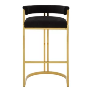 Elevate your bar area with the Piermont Bar Stool, boasting a luxurious black and gold color scheme. Inspired by the opulence of art deco design, its curved backrest and u-shaped base exude glamour. Wrapped in sumptuous velvet, the seat and backrest offer both style and comfort. Add a touch of sophistication to your space with the Piermont Bar Stool today