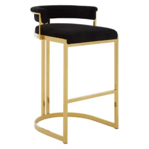 Elevate your bar area with the Piermont Bar Stool, boasting a luxurious black and gold color scheme. Inspired by the opulence of art deco design, its curved backrest and u-shaped base exude glamour. Wrapped in sumptuous velvet, the seat and backrest offer both style and comfort. Add a touch of sophistication to your space with the Piermont Bar Stool today