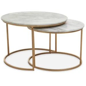 Marble Coffee Table Nest With Brushed Gold Frame - Image 3