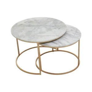 Marble Coffee Table Nest With Brushed Gold Frame - Image 9