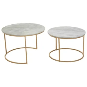 Marble Coffee Table Nest With Brushed Gold Frame - Image 7