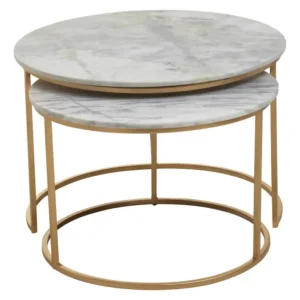 Marble Coffee Table Nest With Brushed Gold Frame - Image 6