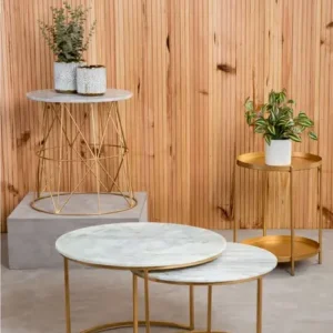 Marble Coffee Table Nest With Brushed Gold Frame - Image 5