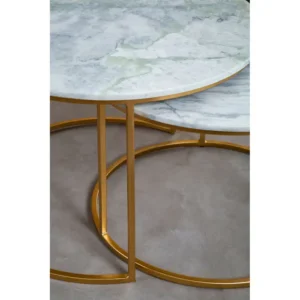 Marble Coffee Table Nest With Brushed Gold Frame - Image 4