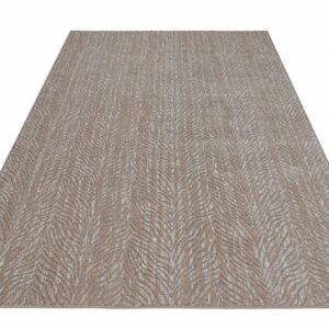 Introducing the Ayla modern contemporary rug, a stunning enhancement for your home decor. Its sleek leaf-inspired design, crafted in serene brown, grey, and white tones, brings a touch of sophistication to any living space. Engineered with a 12mm pile height for luxurious comfort and boasting 640K point construction for lasting durability, this rug offers both softness and resilience, promising years of enjoyment.