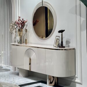 cream and copper sideboard and mirror to match luxury furniture