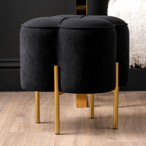 Black Velvet Clover Stool With Gold Legs - Image 4