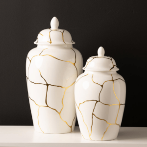 White And Gold Ginger Jar