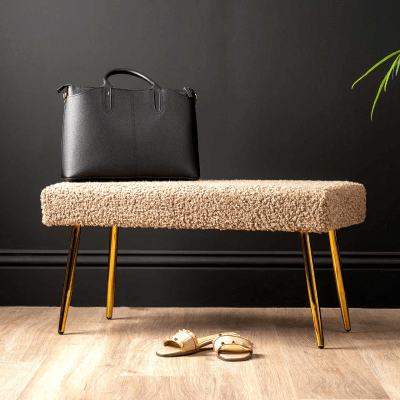 Beige Boucle Bench With Gold Legs