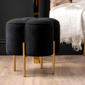 Black Velvet Clover Stool With Gold Legs - Image 2